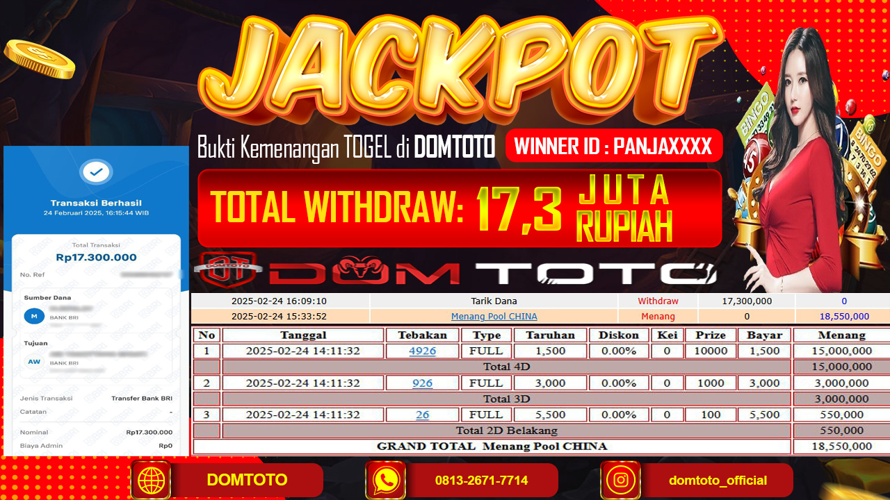 JACKPOT TOGEL CHINA 4D 24 FEBRUARI 2025